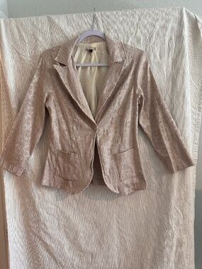 Y2K Luna Chix Large Beige Lace Metallic One Button Blazer
